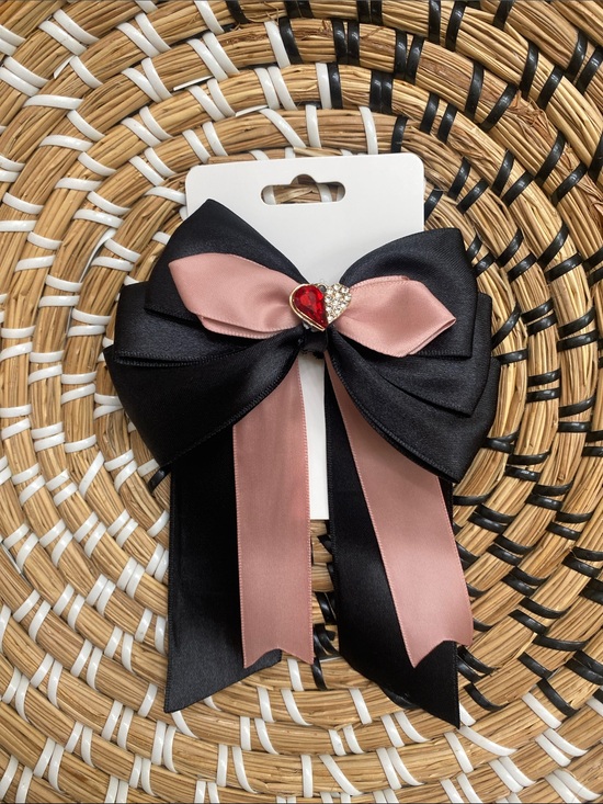 Hand Crafted Other - Hand Crafted Black & Blush Ribbon Bow Hair Clip with Heart Accent